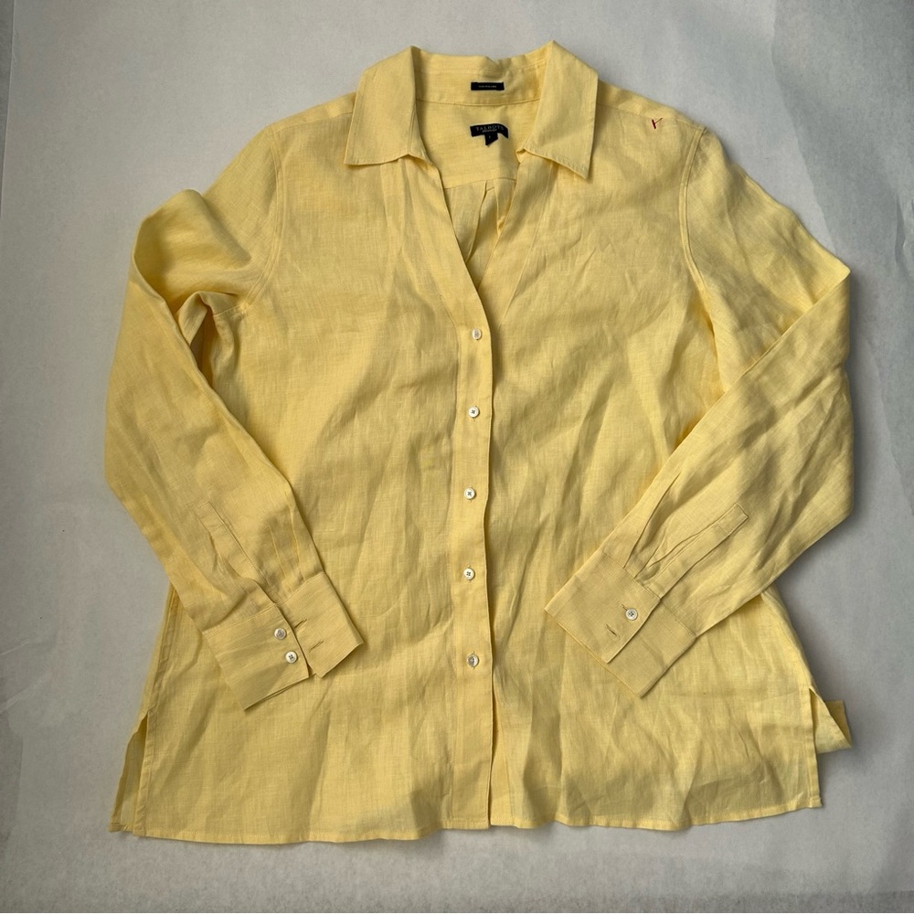 Talbot's yellow Pure Irish Linen longsleeve Women's button up shirt size 14 EUC
